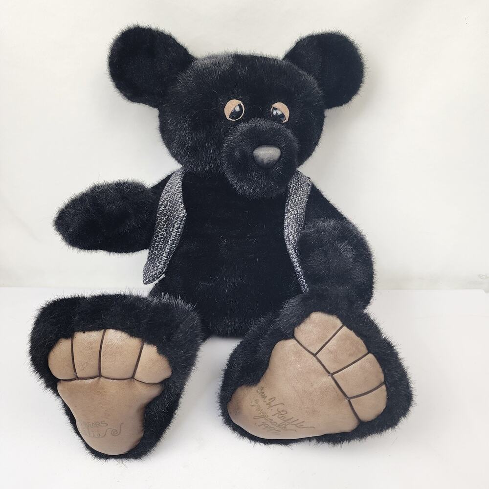 OOAK Artist Signed Ben's Bears by Ben Raffle Charlie Jointed Black w Leather 21"